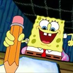 Spongebob writing on paper