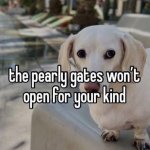 The pearly gates won't accept your kind