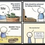 Blank trap meme | Me; Enter for a free piece of chocolate | image tagged in blank trap meme | made w/ Imgflip meme maker