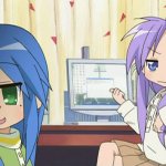 Kagami tells Konata that something shows on her computer