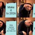 BRING 2016 BACK | Make it to 2026; Look at old memes from 2016; Kids saying 6-7 (God pls help me); kids saying 6-7 | image tagged in memes,gru's plan | made w/ Imgflip meme maker