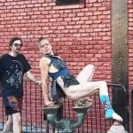 homeless drug addict douching his ass in Portland Benson Bubbler