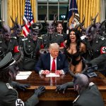 Donald Trump Nazi Demons bloody Hands Satan laughing