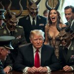 Donald Trump Nazi Demons bloody Hands Satan laughing
