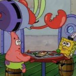 Mr.krabs jumping on a table