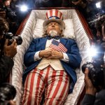 Trump's America, where truth goes to die. Uncle Sam coffin
