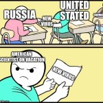 passing notes | UNITED STATED; RUSSIA; CANNADA; NEW VIRUS; AMERICAN SCIENTIST ON VACATION; NEW VIRUS | image tagged in students passing notes,meme,school,sfw,funny | made w/ Imgflip meme maker