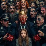 Donald Trump bloody hands Satan evil murderer