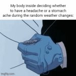 Headache stomach ache | My body inside deciding whether to have a headache or a stomach ache during the random weather changes: | image tagged in gifs,headache,stomach ache,blank white template,memes,weather | made w/ Imgflip video-to-gif maker