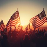 Americans waving American flags