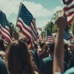 Americans waving American flags