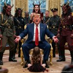 King Donald Trump Satan Mammon worship girl sex slaves