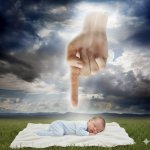 God pointing at baby