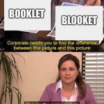 booklet vs blooket | BOOKLET; BLOOKET | image tagged in there the same picture | made w/ Imgflip meme maker