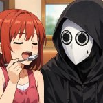 Kairi manger une cuillère vide que lui tend suruto avec un masqu