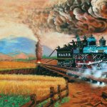 Backwards train locomotive chase