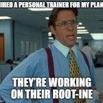 That Would Be Great | I HIRED A PERSONAL TRAINER FOR MY PLANTS; THEY’RE WORKING ON THEIR ROOT-INE | image tagged in memes,that would be great | made w/ Imgflip meme maker