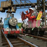 Evil Elmo, Adolf Hitler, Satan, and 3 come out of present