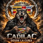 Wolf semi human with the logo of cadilac screaming "cadilac desd