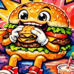 hamburger eating a cheeseburger while sitting on a sofa