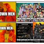 No - Yes | GROWN MEN; HAVING YOUNG ANIME GIRLS AS THEIR PROFILE PIC; GROWN MEN; HAVING DINOSAURS AND GODZILLA AS THEIR PROFILE PIC | image tagged in no - yes | made w/ Imgflip meme maker