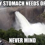 Floodgate | OH MY STOMACH NEEDS OPENED; NEVER MIND | image tagged in floodgate | made w/ Imgflip meme maker