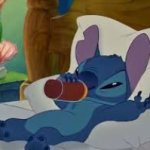 stitch drinking coffee
