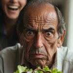 old man worm salad woman laughing