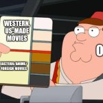Oscars are dead, not caring for anime movies and not even ne zha 2 | WESTERN, US-MADE MOVIES; OSCARS; EASTERN/ANIME/
FOREIGN MOVIES | image tagged in ok not ok peter family guy,movies,oscars,memes,fr fr ong,so true memes | made w/ Imgflip meme maker