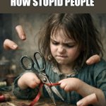 Agreed | HOW STUPID PEOPLE; MAKE ME FEEL | image tagged in girl with no fingers trying to use scissors | made w/ Imgflip meme maker