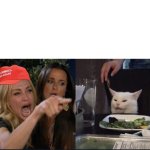 maga woman shouting at cat
