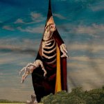 A skeleton preying on two children