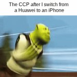 -67 social credit | The CCP after I switch from
 a Huawei to an iPhone | image tagged in gifs,shrek,ccp,phone | made w/ Imgflip video-to-gif maker
