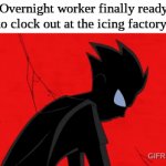 Sweet relief to go home | Overnight worker finally ready to clock out at the icing factory: | image tagged in gifs,memes,funny | made w/ Imgflip video-to-gif maker