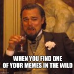 Laughing Leo Meme | WHEN YOU FIND ONE OF YOUR MEMES IN THE WILD | image tagged in memes,laughing leo | made w/ Imgflip meme maker