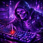 cool purple skeleton and keyboard with the letter a highlighted