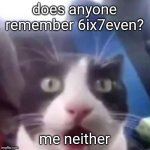 cat shocked | does anyone remember 6ix7even? me neither | image tagged in cat shocked | made w/ Imgflip meme maker