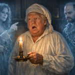 Trump as Scrooge with the ghosts of Renee Good and Alex Pretti meme
