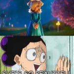 mineta looking at movie rosalina | SHE'S SO BEAUTIFUL | image tagged in mineta looking at who,rosalina,my hero academia,anime,super mario galaxy,so beautiful | made w/ Imgflip meme maker