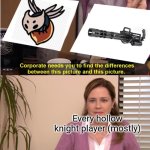 Primal aspid = minigun | Every hollow knight player (mostly) | image tagged in memes,they're the same picture,primal aspid,minigun | made w/ Imgflip meme maker