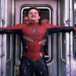 spiderman holding train