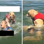 drownding girl and dog