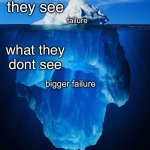 iceberg | what they see; failure; what they dont see; bigger failure | image tagged in iceberg,failure,funny,memes,funny memes,relatable | made w/ Imgflip meme maker