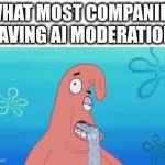 Ai moderation | WHAT MOST COMPANIES HAVING AI MODERATION: | image tagged in gifs,fun,memes,relatable,ai meme | made w/ Imgflip video-to-gif maker