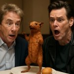 Jim Carrey and Martin Short with a fried rat