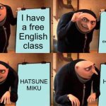 it’s also one of the mandatory questions | I have a free English class; I use the time to look at previous exam questions; HATSUNE MIKU; HATSUNE MIKU | image tagged in memes,gru's plan,hatsune miku,funny,exams | made w/ Imgflip meme maker