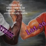 Epic Handshake | Villains that were made to be hated but end up unintentionally likable; Lot-so; RAYNARE | image tagged in memes,epic handshake,anime,pixar,highschool dxd,toy story | made w/ Imgflip meme maker