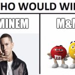 Eminem Vs M&M | M&M; EMINEM | image tagged in memes,who would win | made w/ Imgflip meme maker