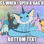 Pokemon sun moon eevee squad | MY CLASS WHEN I OPEN A BAG OF CHIPS; BOTTOM TEXT | image tagged in pokemon sun moon eevee squad | made w/ Imgflip meme maker