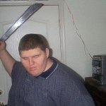fat russian holding knife